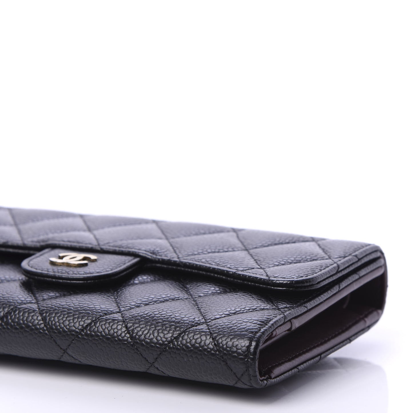 Caviar Quilted Long Flap Wallet Black