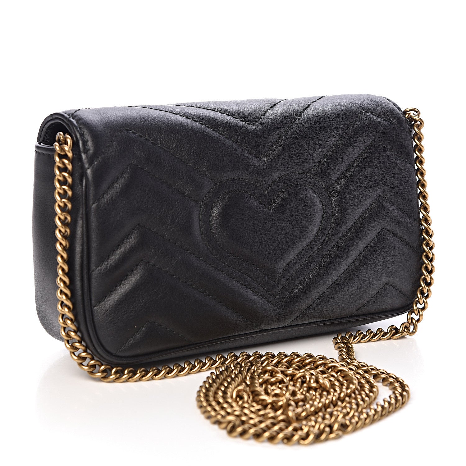 Gucci Calfskin Matelasse Super Mini GG Marmont Shoulder Bag Black 3 of 11