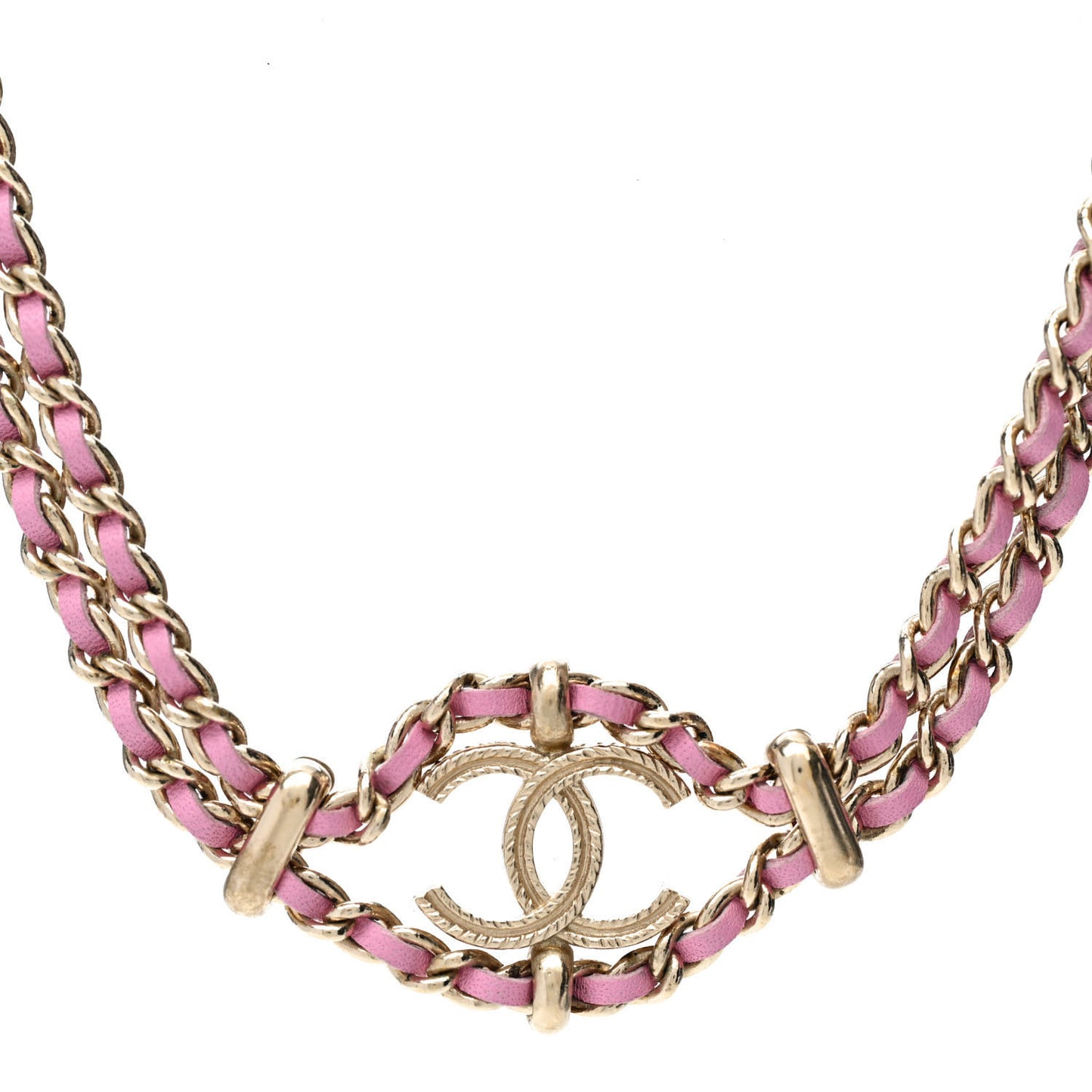 Metal Lambskin CC Chain Link Necklace Pink