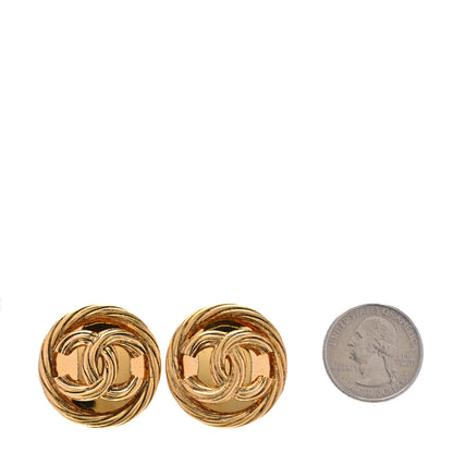 Chanel Metal Round CC Clip On Earrings Gold 2 of 4