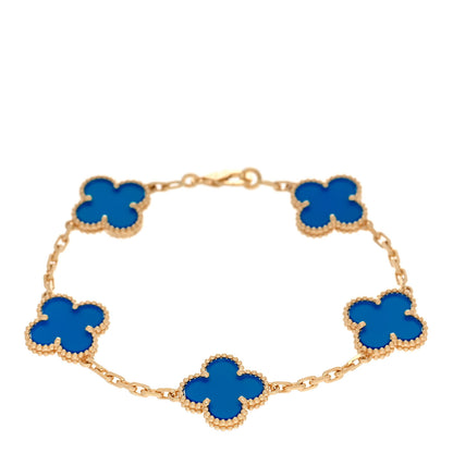 Van Cleef & Arpels 18K Yellow Gold Blue Agate 5 Motifs Vintage Alhambra Bracelet 1 of 5