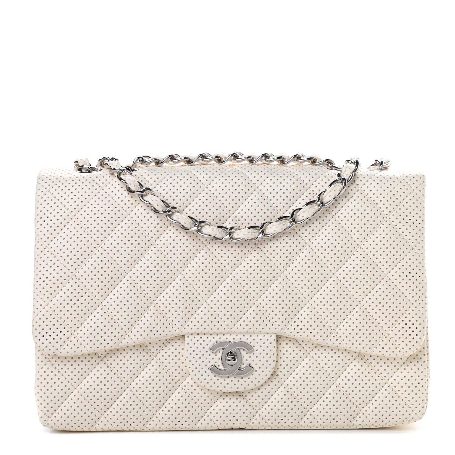 Chanel Lambskin Perforated Jumbo Single Flap White 1 of 13