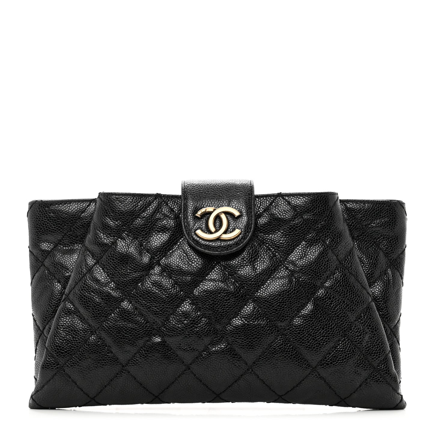 Crumpled Grained Calfskin Quilted Coco Pleats Clutch Black