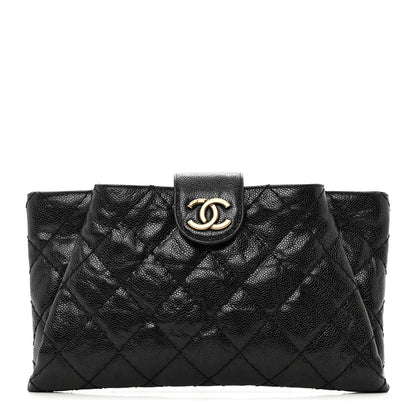 Chanel Crumpled Grained Calfskin Quilted Coco Pleats Clutch Black 1 of 8