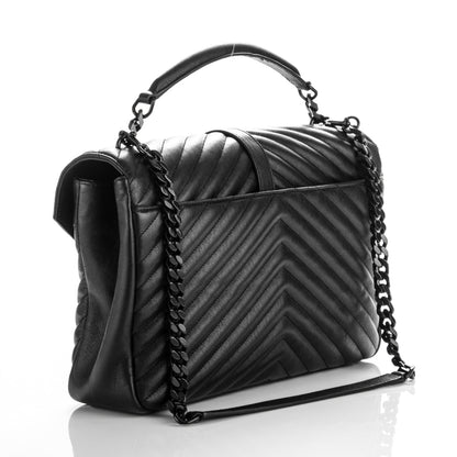 Saint Laurent Sheepskin Matelasse Chevron Monogram Monochrome Large College Satchel Black 3 of 6