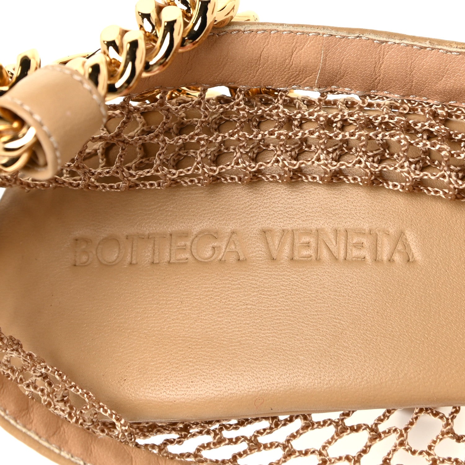 Bottega Veneta Mesh Nappa Chunky Chain Sandals 38.5 Beige Pony 10 of 11