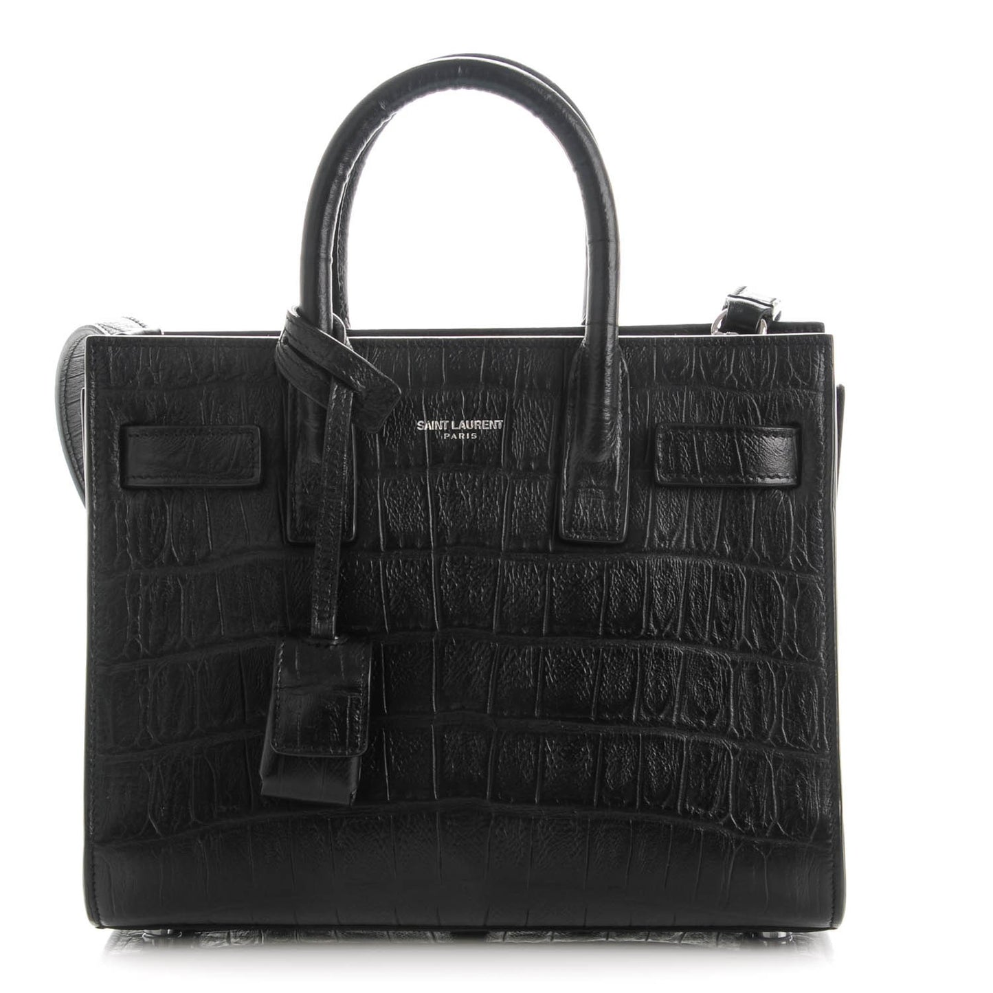 Calfskin Crocodile Embossed Nano Sac De Jour Black