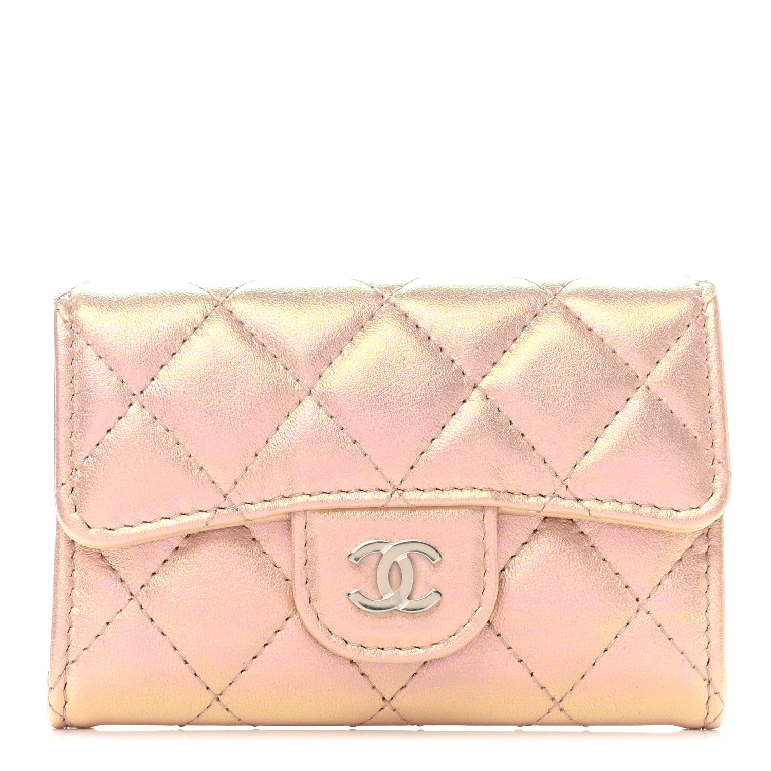 Chanel Iridescent Calfskin Quilted Flap Card Holder Wallet Pink 1 of 9