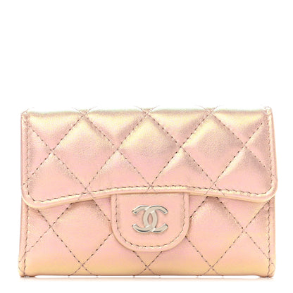 Chanel Iridescent Calfskin Quilted Flap Card Holder Wallet Pink 1 of 9