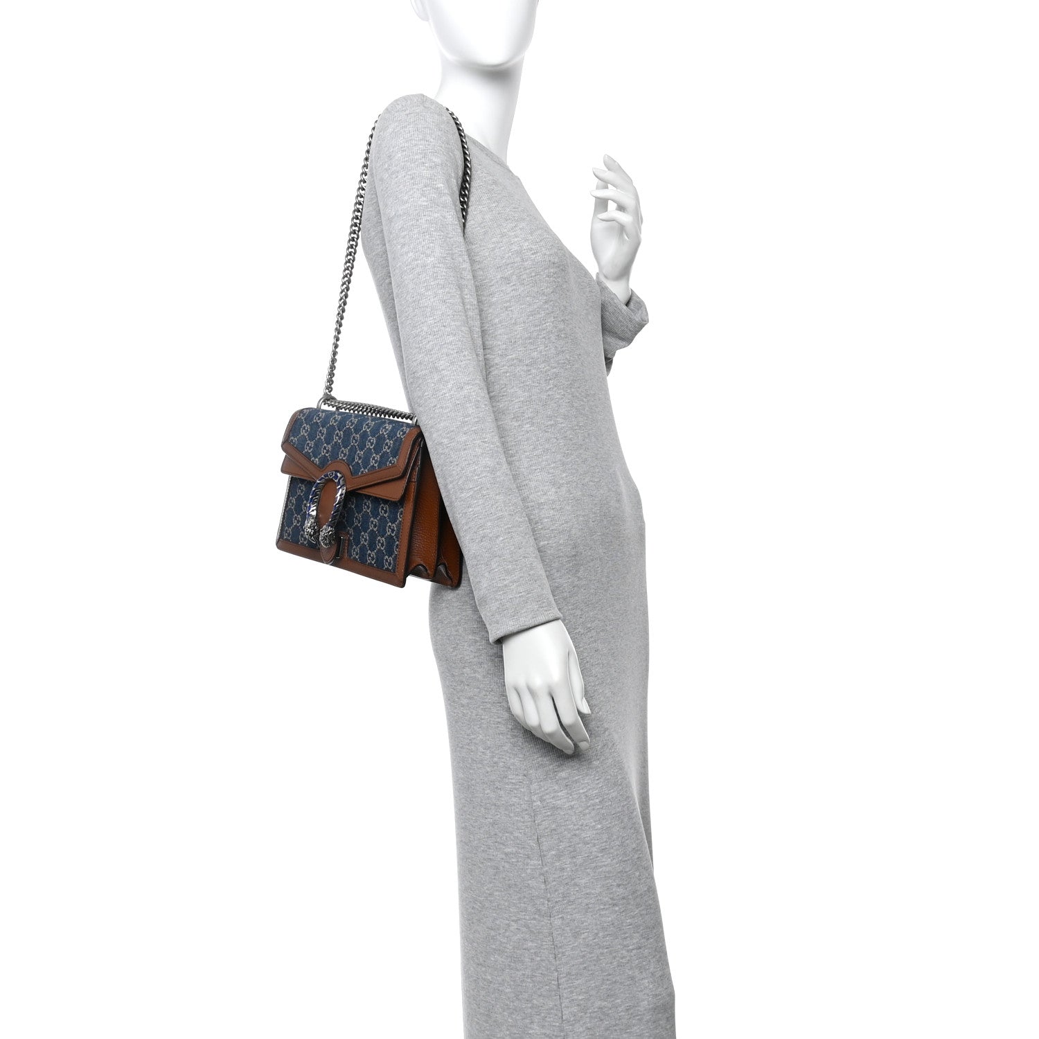 Gucci New Denim GG Monogram Dollar Calfskin Enamel Small Dionysus Shoulder Bag Blue Tea Cuir Epilog Electric Blue 3 of 21