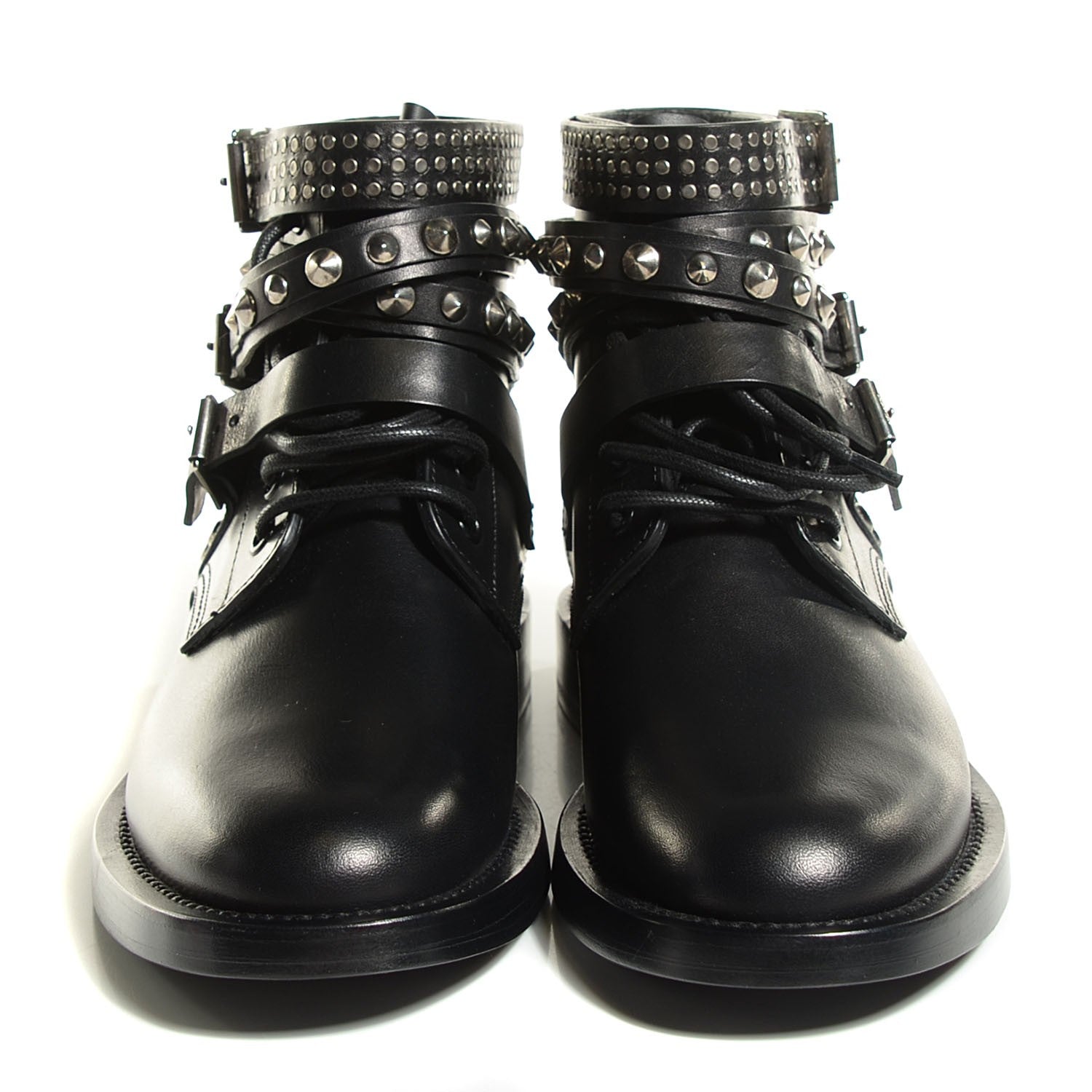 Saint Laurent Smooth Calfskin Studded Strap Ranger Boots 37 Black 2 of 8