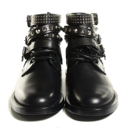 Saint Laurent Smooth Calfskin Studded Strap Ranger Boots 37 Black 2 of 8