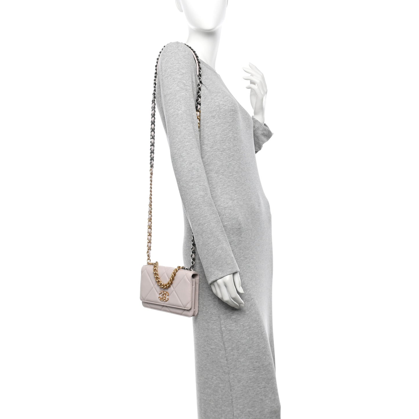 Lambskin Quilted Chanel 19 Wallet On Chain WOC Light Pink