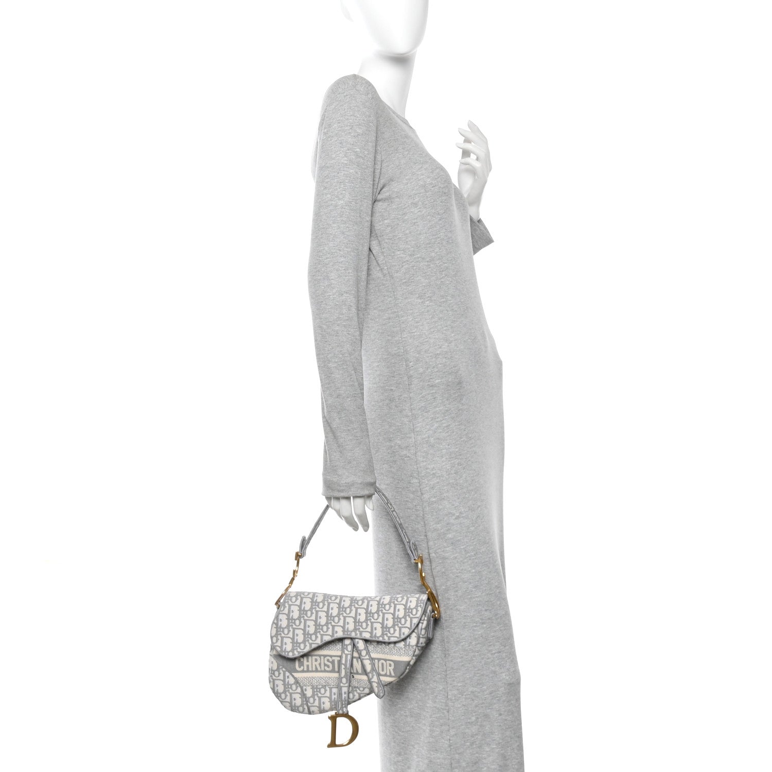 Christian Dior Oblique Embroidered Saddle Bag Gray 2 of 14