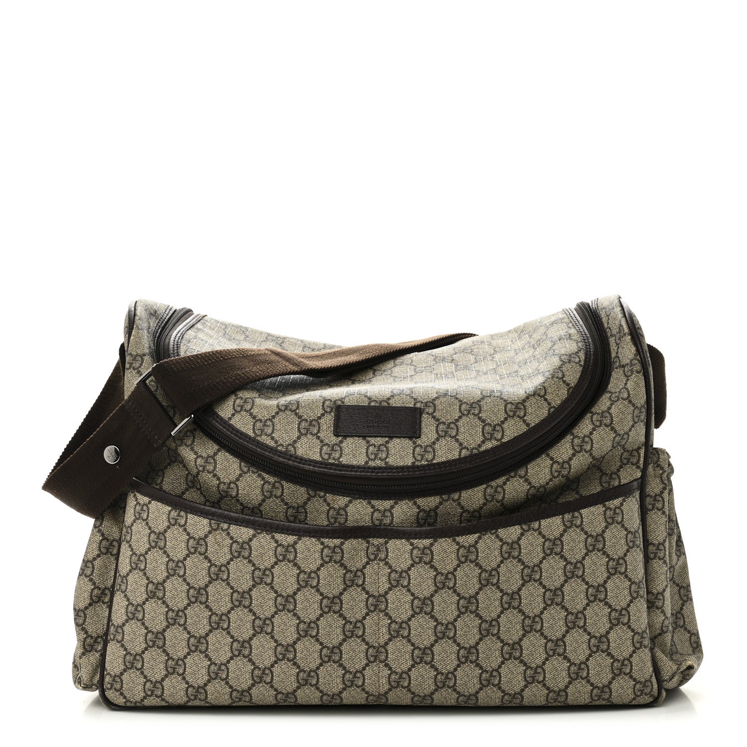 Gucci Monogram Natural Pigskin Large Diaper Bag Beige Ebony Cocoa Dark Chocolate 1 of 15