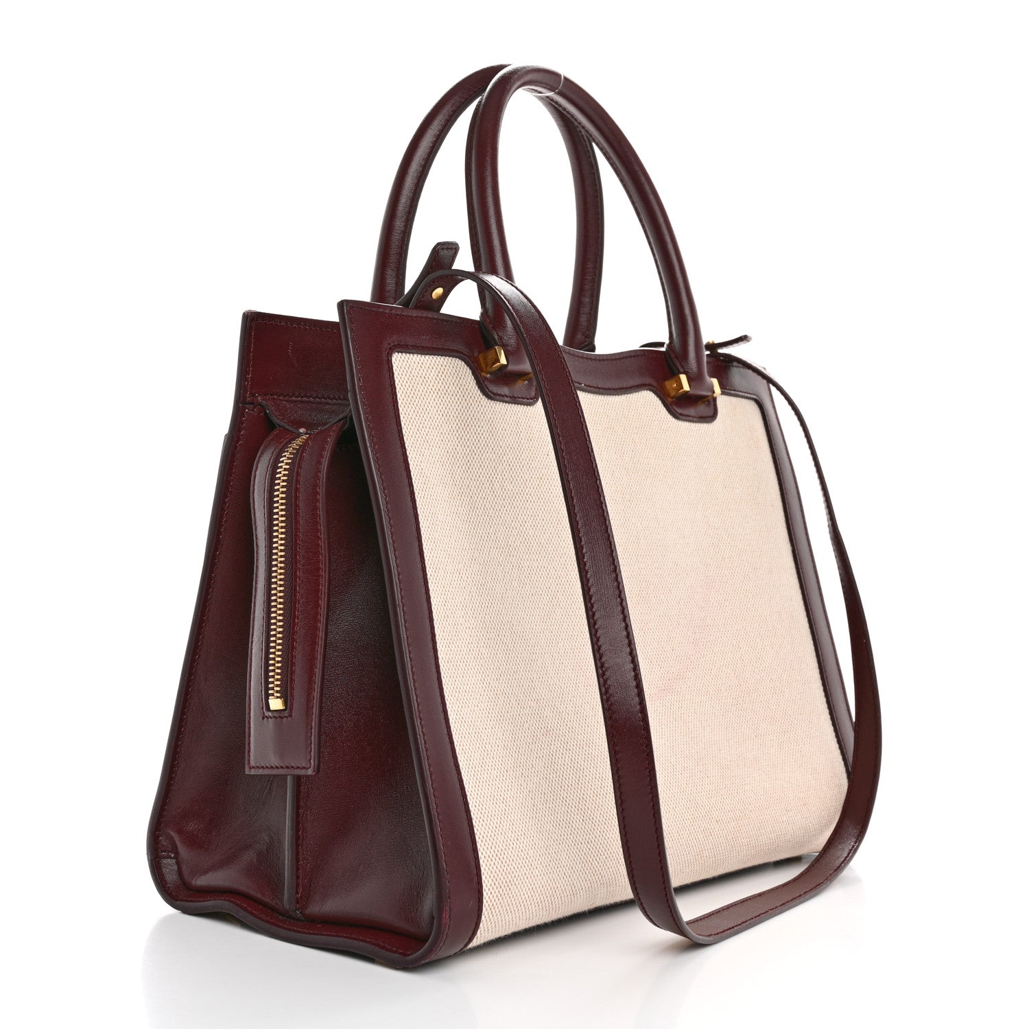 Saint Laurent Canvas Calfskin Medium Uptown Tote Dark Beige 3 of 18