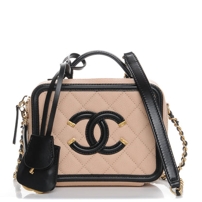 Chanel Caviar Quilted Small CC Filigree Vanity Case Beige Black 1 of 9