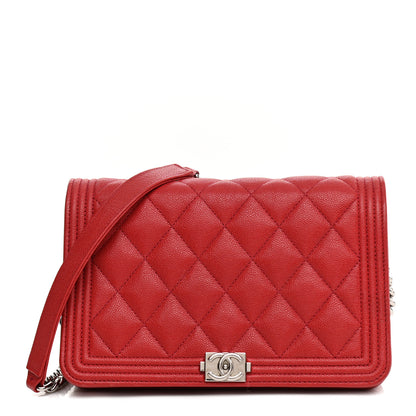 Chanel Caviar Quilted Boy Wallet On Chain WOC Red 2 of 23