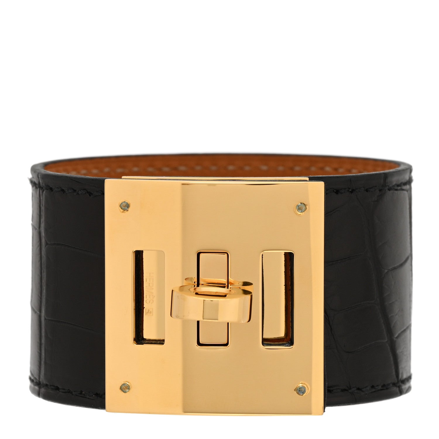 Hermes Shiny Alligator Kelly Dog Cuff T1 Black 1 of 5
