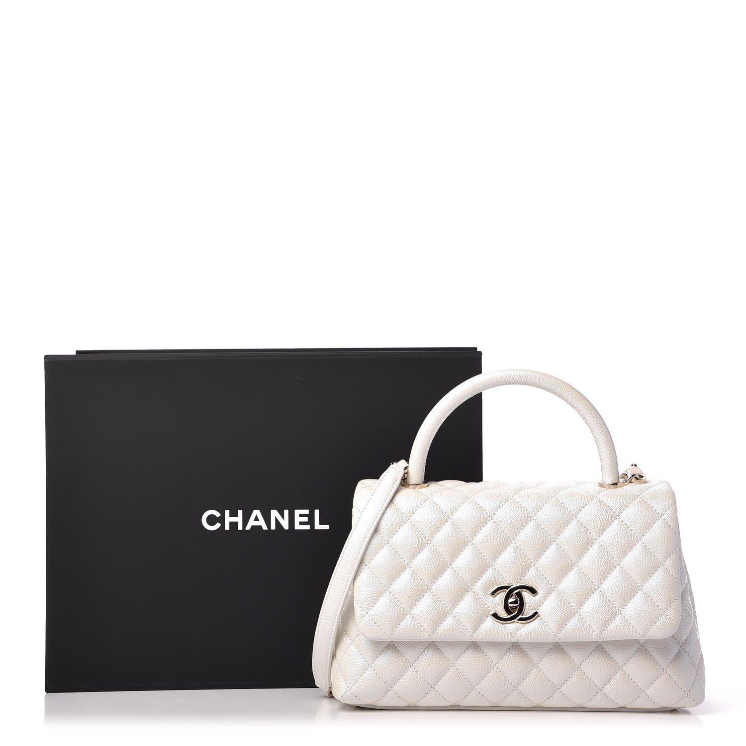 Chanel Iridescent Caviar Quilted Small Coco Handle Flap White 12 of 12