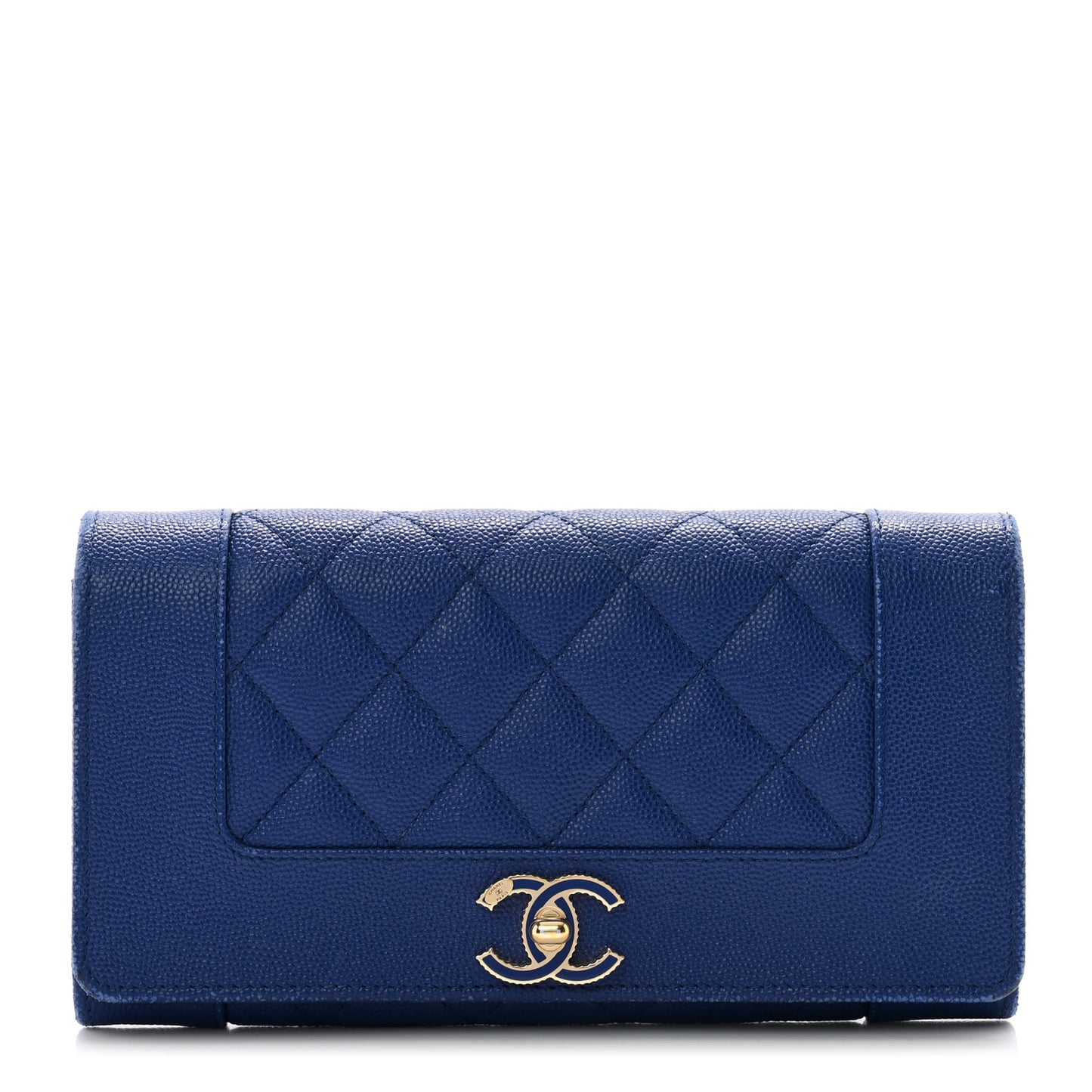 Caviar Quilted Mademoiselle Vintage Flap Wallet Blue
