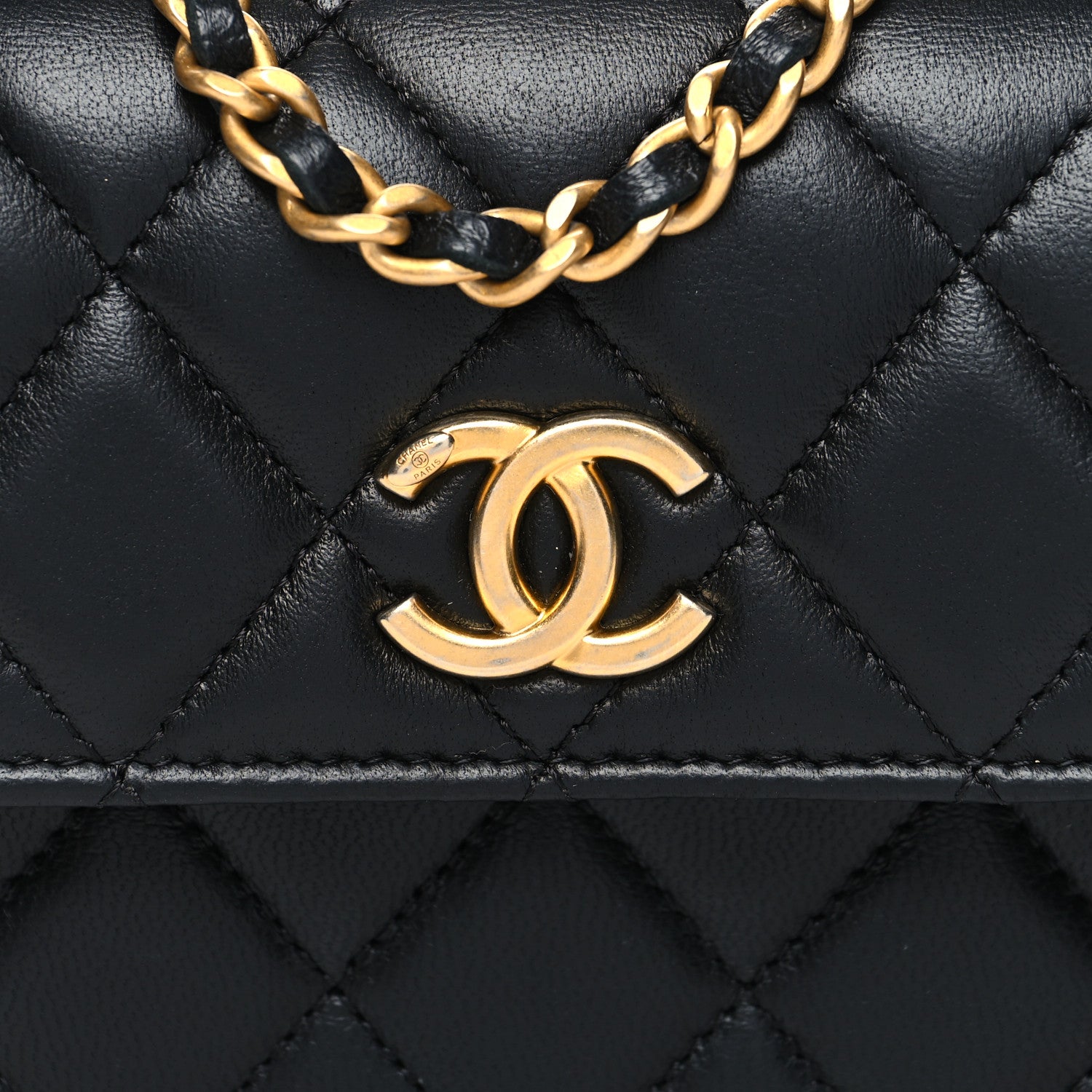 Chanel Lambskin Quilted Chain Top Handle Clutch With Chain Black 9 of 12