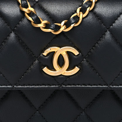 Chanel Lambskin Quilted Chain Top Handle Clutch With Chain Black 9 of 12