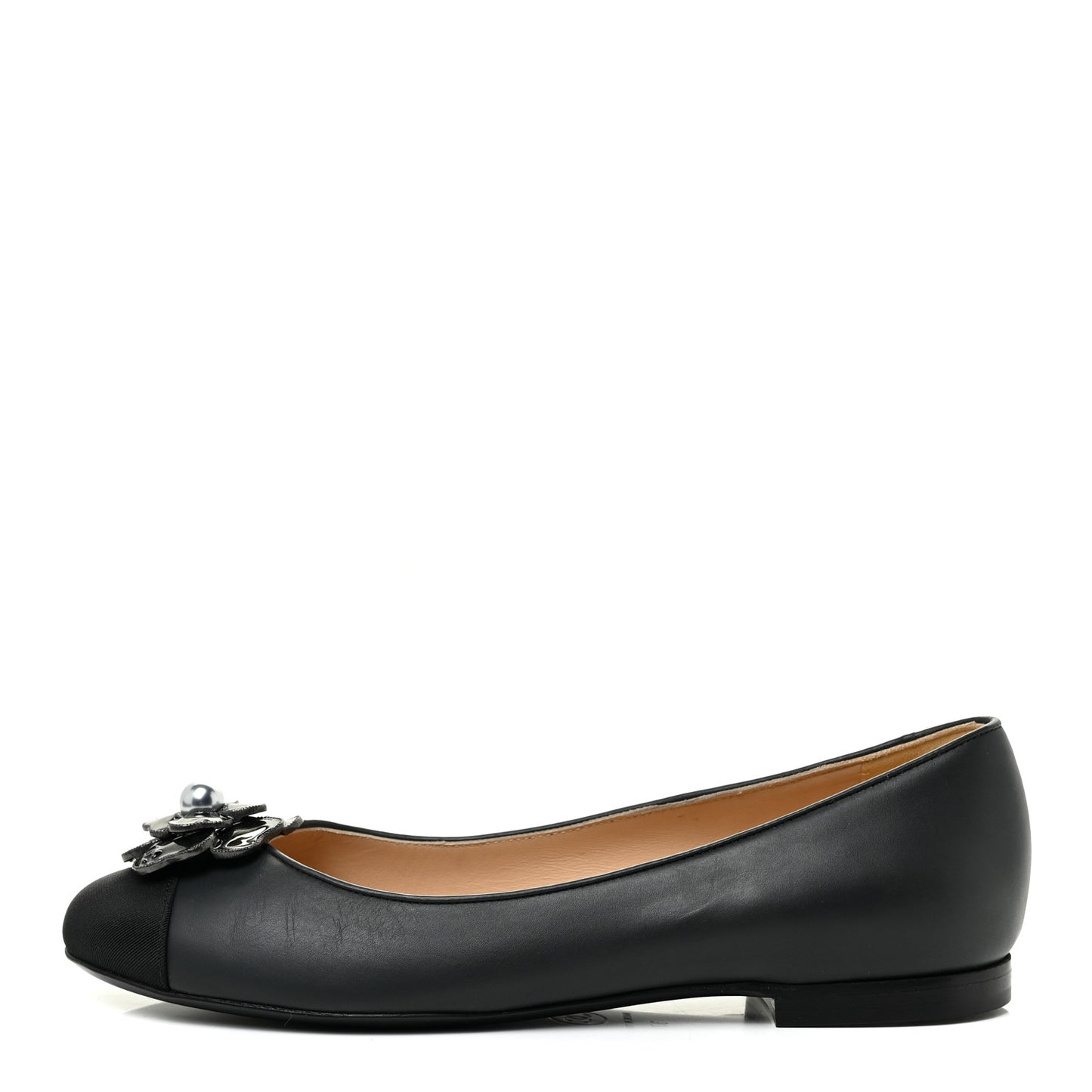 Lambskin Grosgrain Camellia Ballerina Flats 37 Black