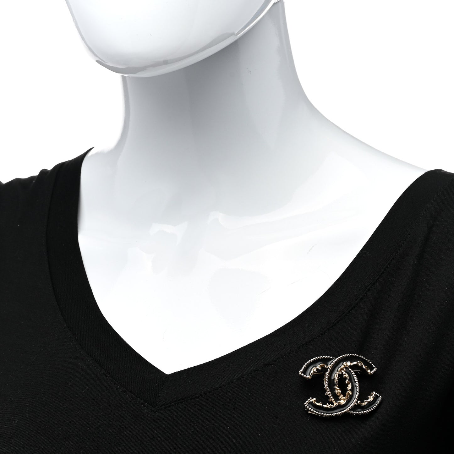 Enamel CC Baroque Brooch Black Gold