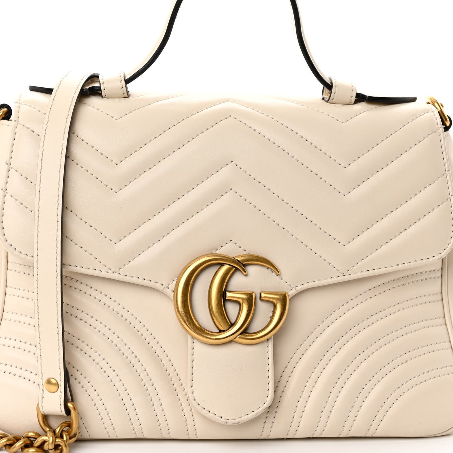 Calfskin Matelasse Small GG Marmont Top Handle Shoulder Bag White
