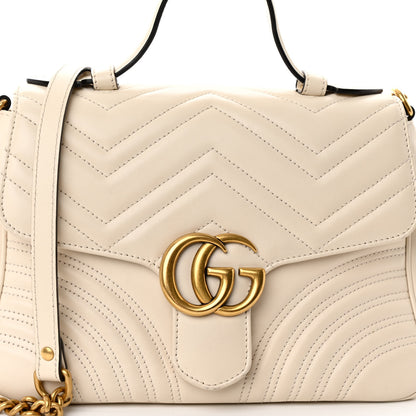 Gucci Calfskin Matelasse Small GG Marmont Top Handle Shoulder Bag White 7 of 10