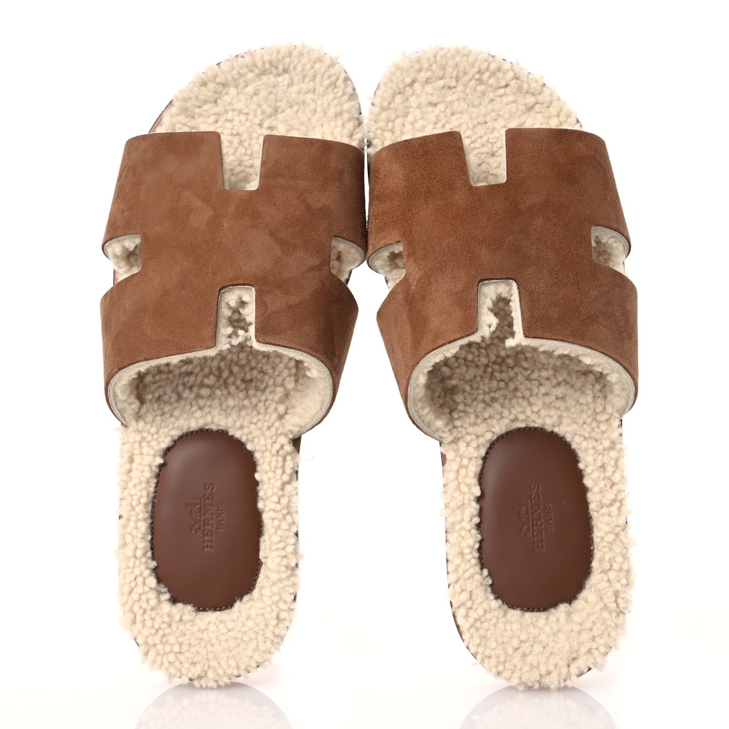 Suede Goatskin Shearling Mens Izmir Sandals 43 Marron Teck Ecru