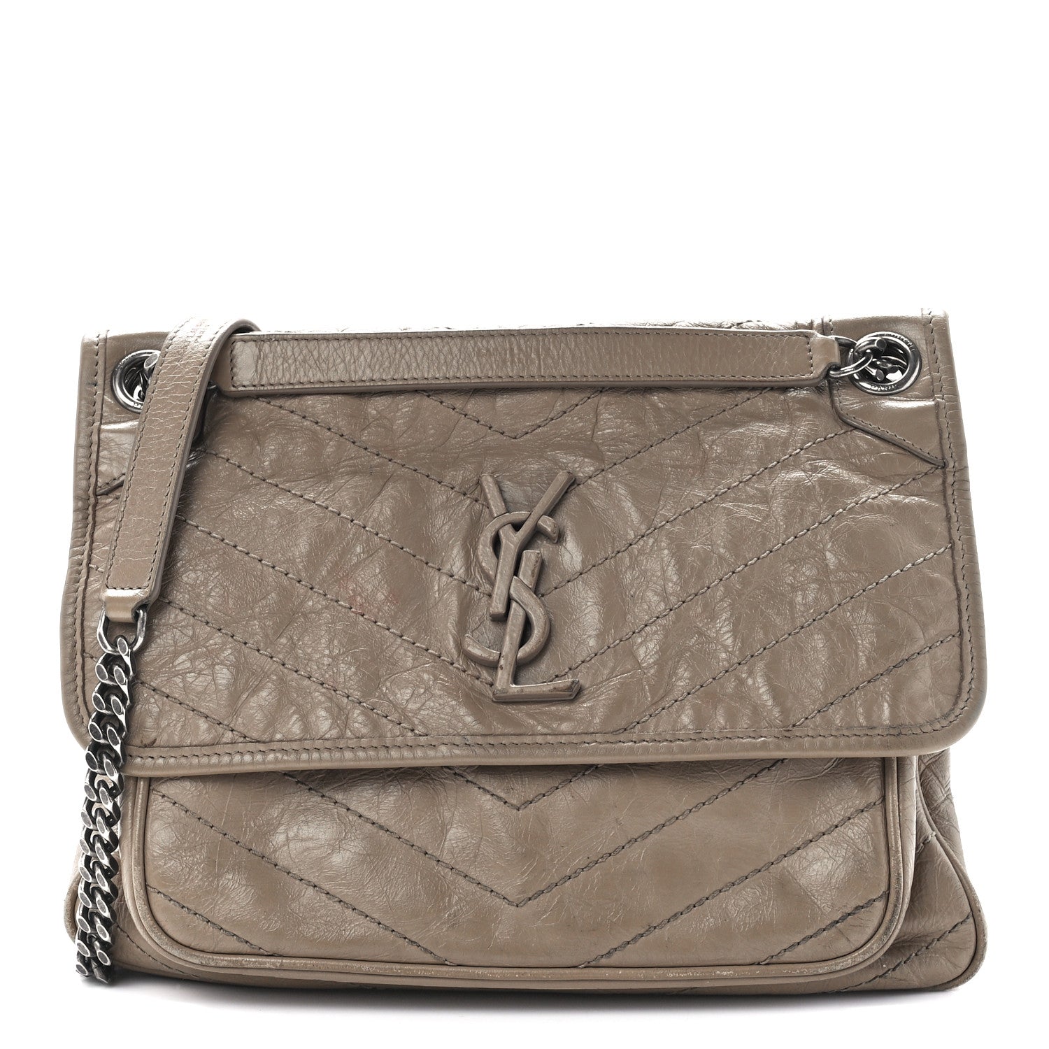Saint Laurent Crinkled Calfskin Matelasse Monogram Medium Niki Chain Satchel Gold Sand 1 of 12