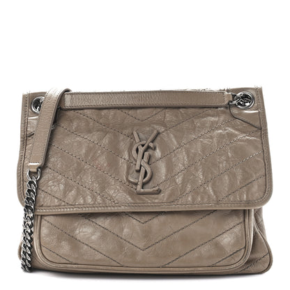Saint Laurent Crinkled Calfskin Matelasse Monogram Medium Niki Chain Satchel Gold Sand 1 of 12