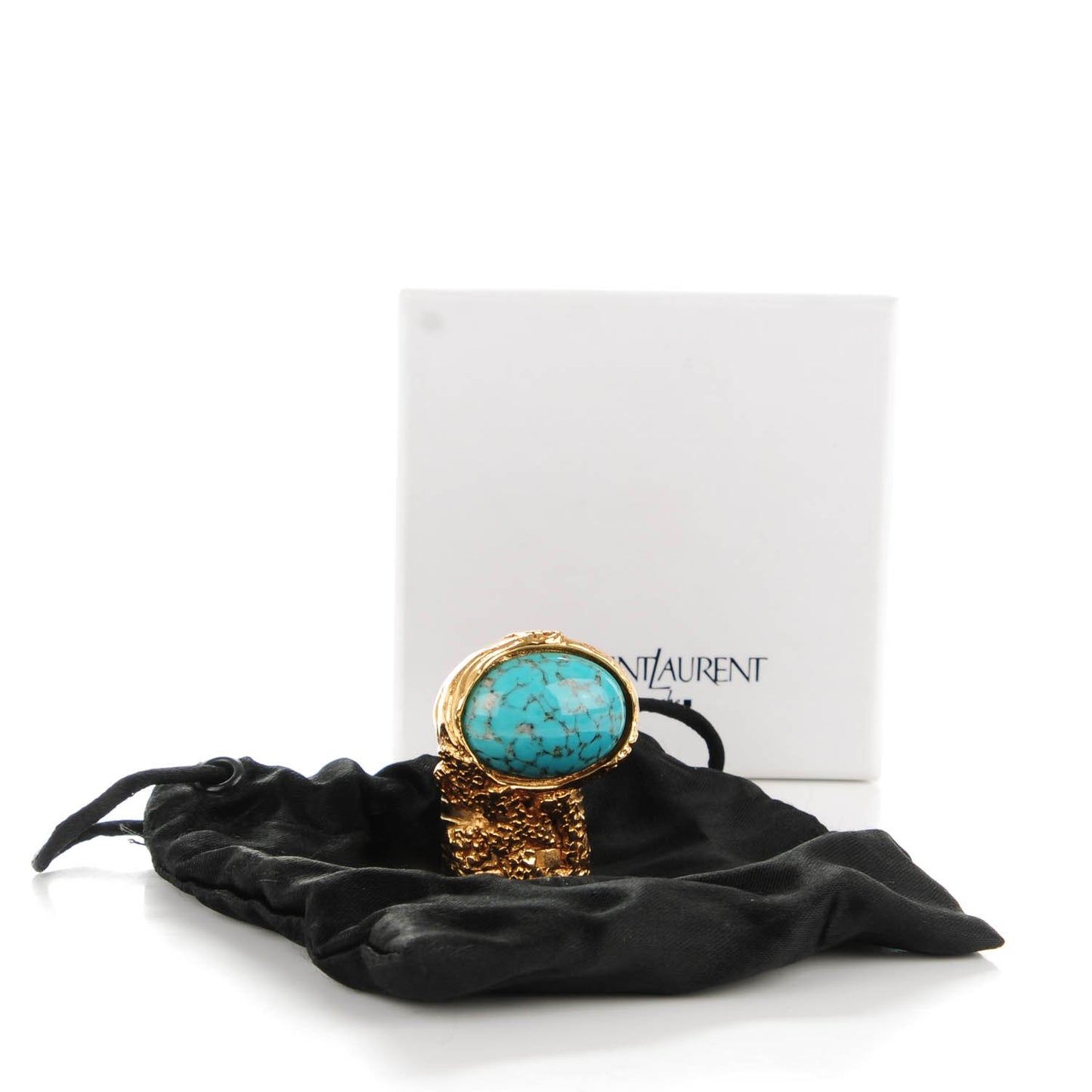 Glass Cabochon Arty Ovale Ring 7 Gold Turquoise