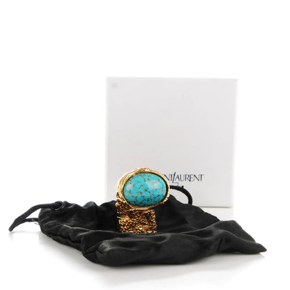 Saint Laurent Glass Cabochon Arty Ovale Ring 7 Gold Turquoise 4 of 4