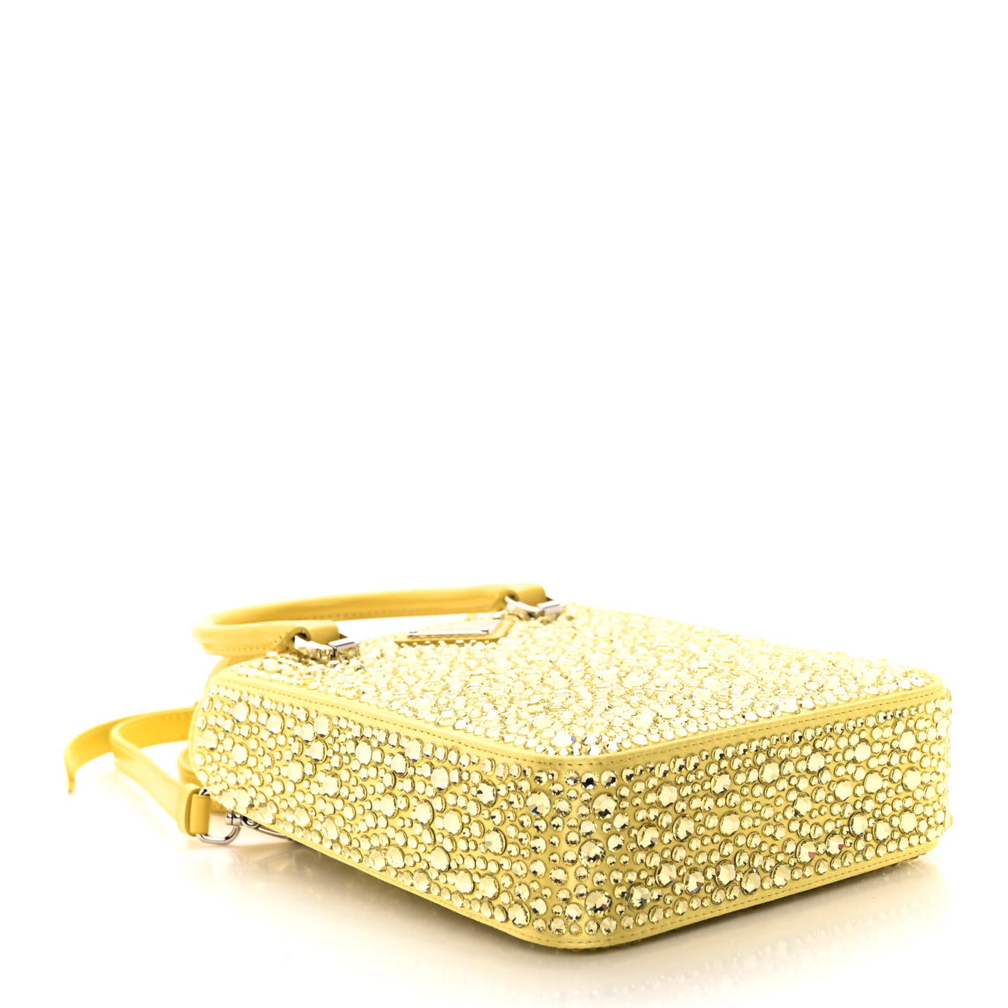 Satin Crystal Metal Triangle Logo Small Double Handle Crossbody Tote Ananas