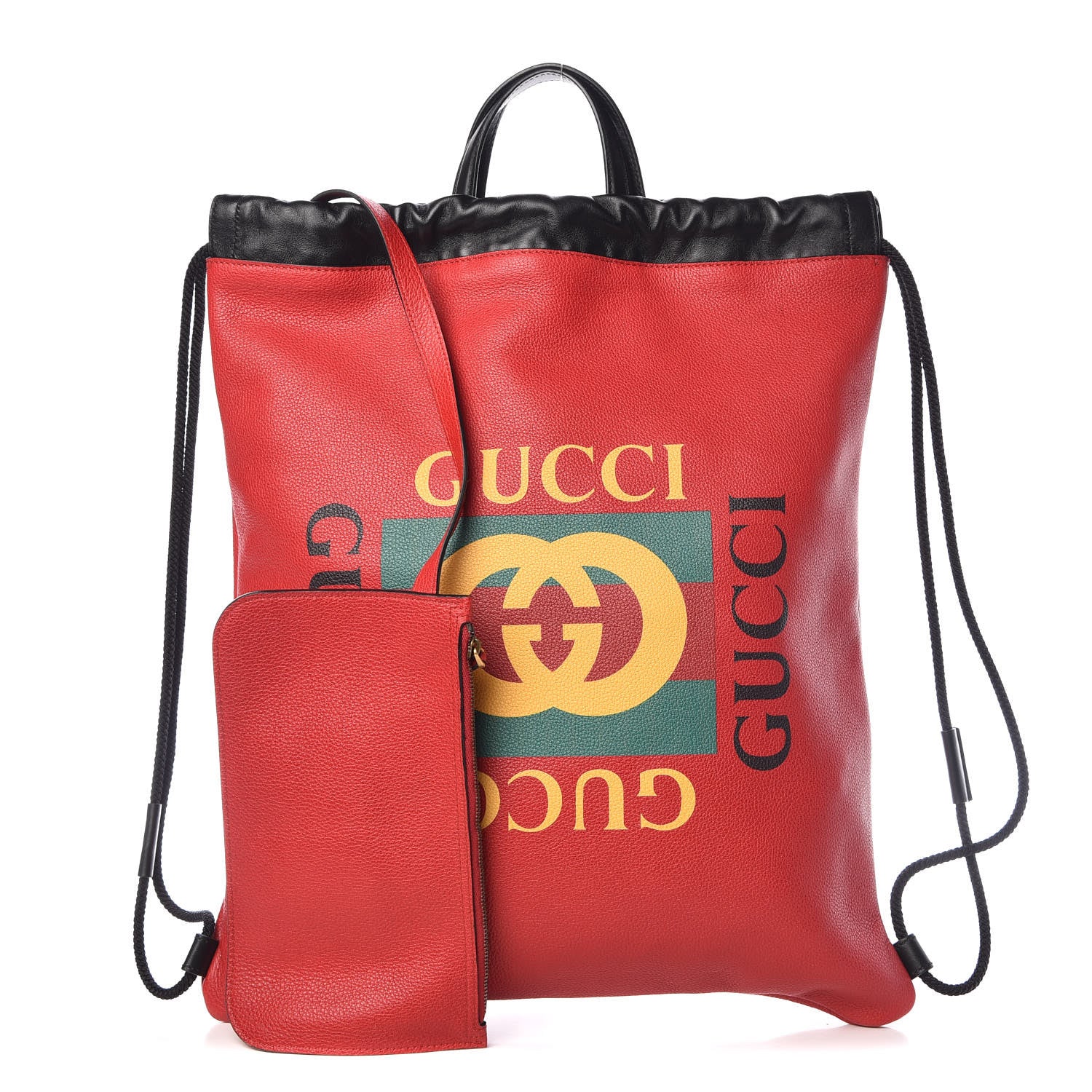 Gucci Calfskin Mens Logo Drawstring Backpack Red 1 of 12