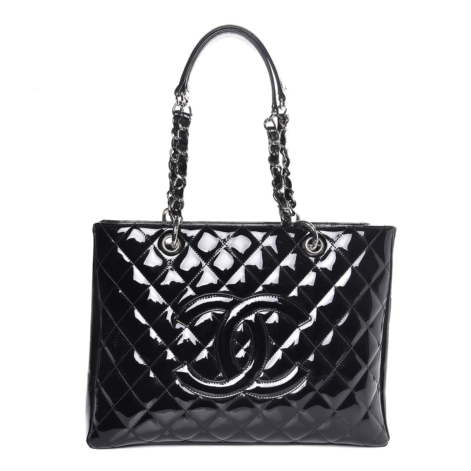 Chanel Patent Quilted Grand Shopping Tote GST Black 1 of 7