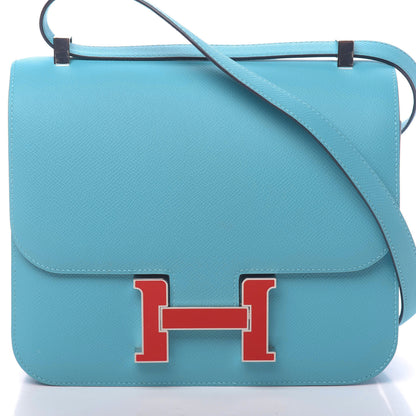 Hermes Epsom Enamel Constance 24 Bleu Du Nord Rouge 8 of 23