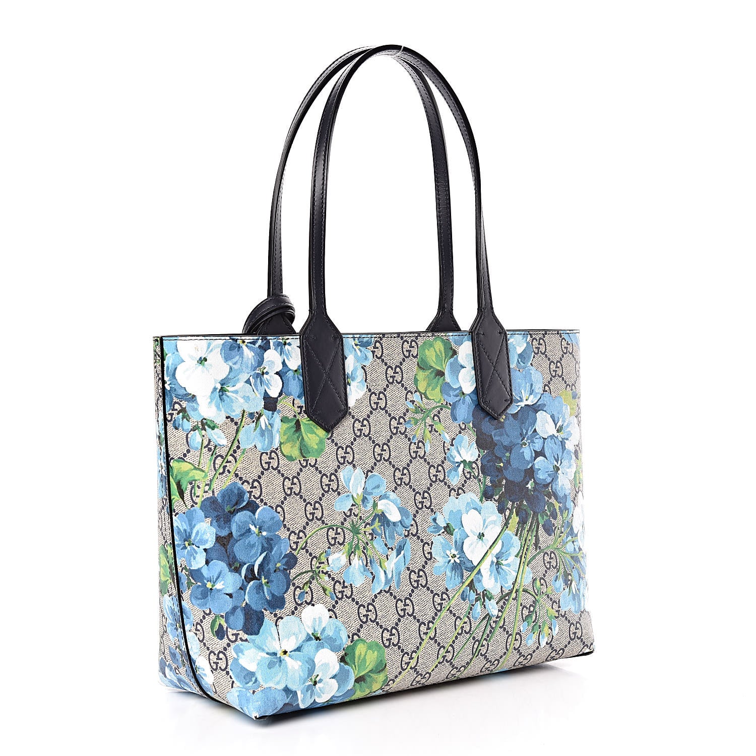 Gucci GG Supreme Monogram Blooms Small Reversible Tote Beige Blue Navy 4 of 12