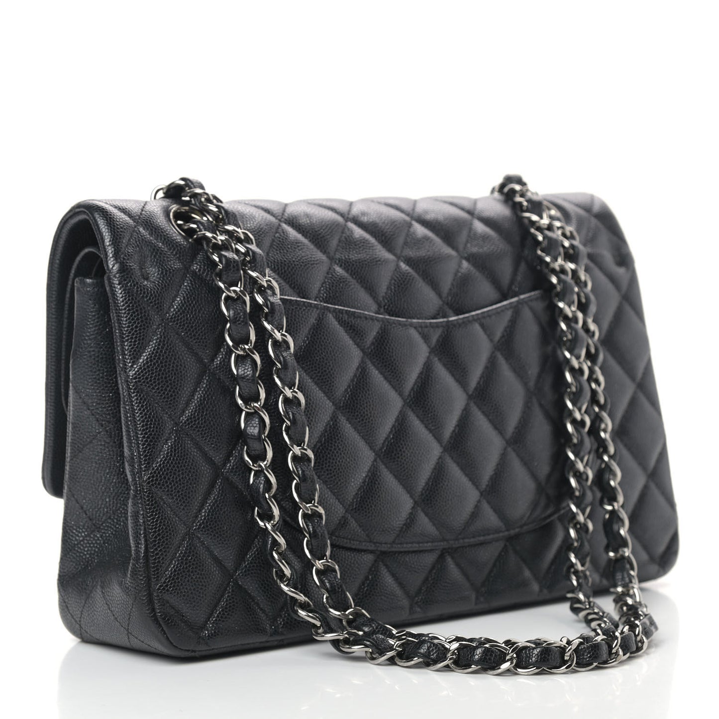 Iridescent Caviar Quilted Medium Double Flap Black