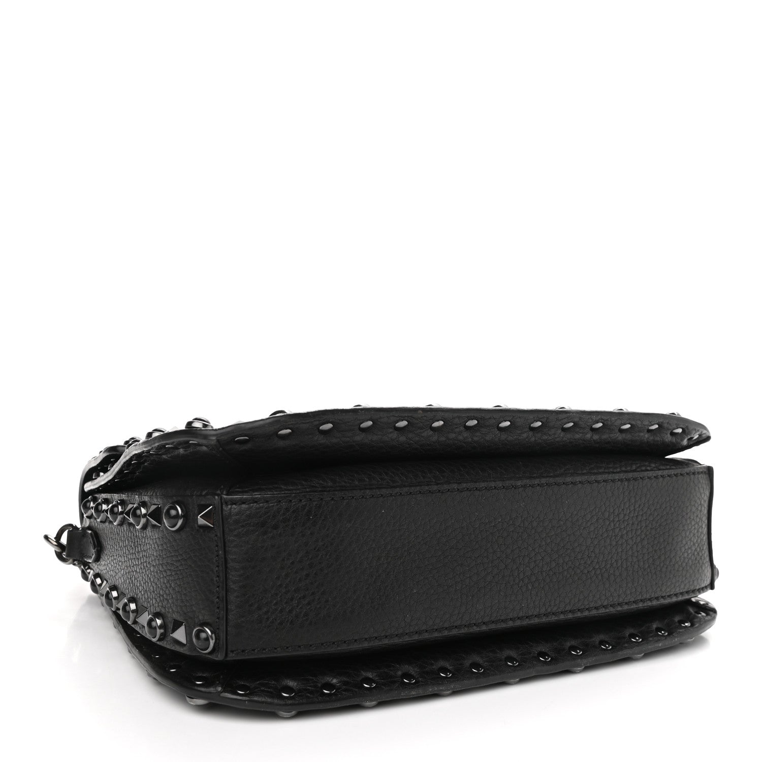 Valentino Garavani Pebbled Calfskin Onyx Medium Rockstud Rolling Flap Saddle Bag Black 4 of 9