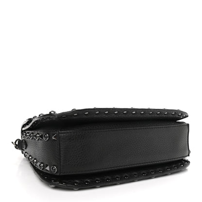 Valentino Garavani Pebbled Calfskin Onyx Medium Rockstud Rolling Flap Saddle Bag Black 4 of 9
