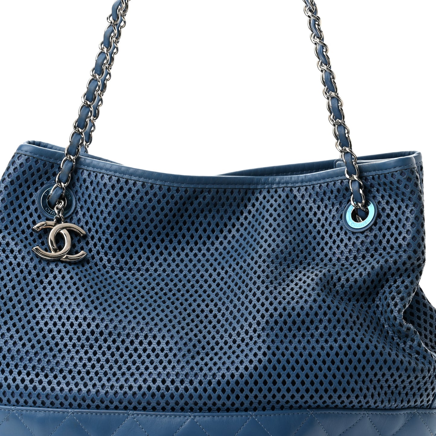 Calfskin Perforated Up In The Air North South Tote Blue