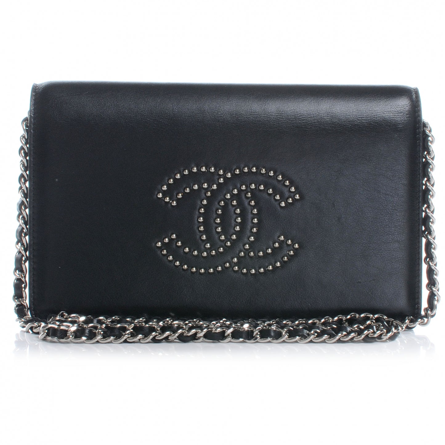 Lambskin Studded CC Wallet On Chain WOC Black