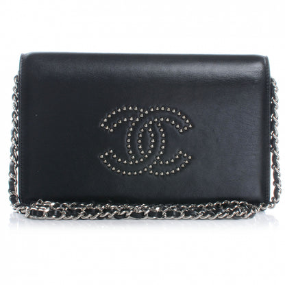 Chanel Lambskin Studded CC Wallet On Chain WOC Black 1 of 10