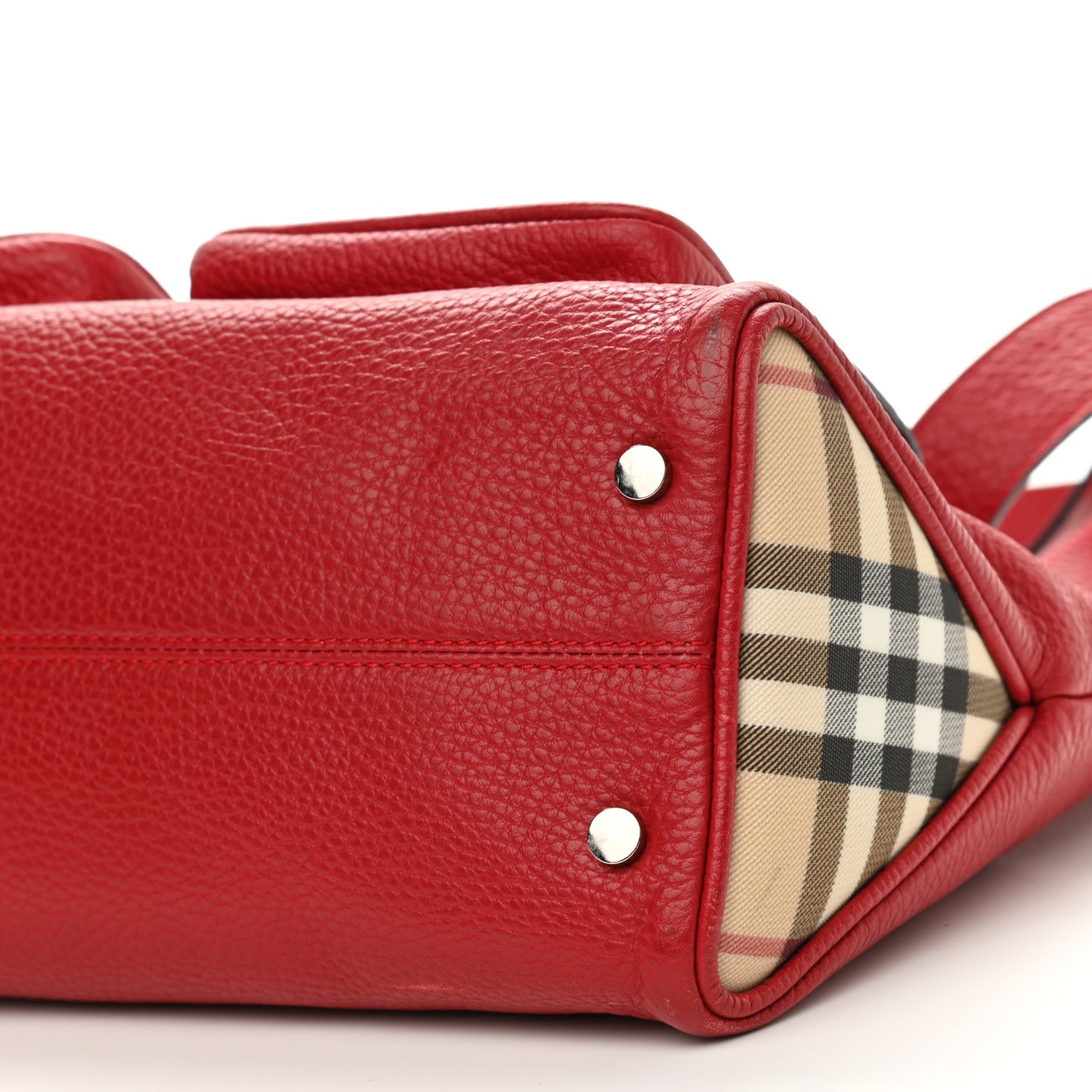 Grainy Calfskin House Check Horn Toggle Tote Red