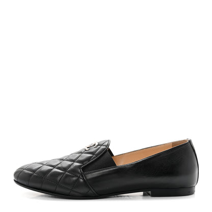 Chanel Calfskin Quilted CC Moccasin Loafers 37 Black 1 of 8