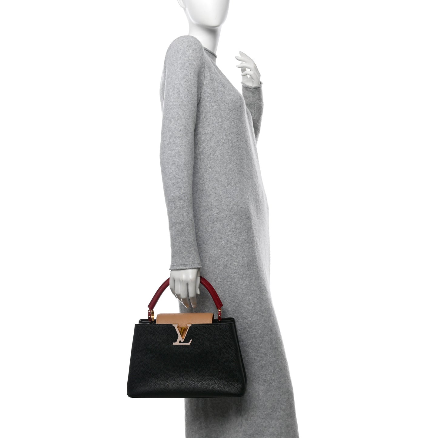 Taurillon Capucines MM Black Arizona Beige Ruby Red